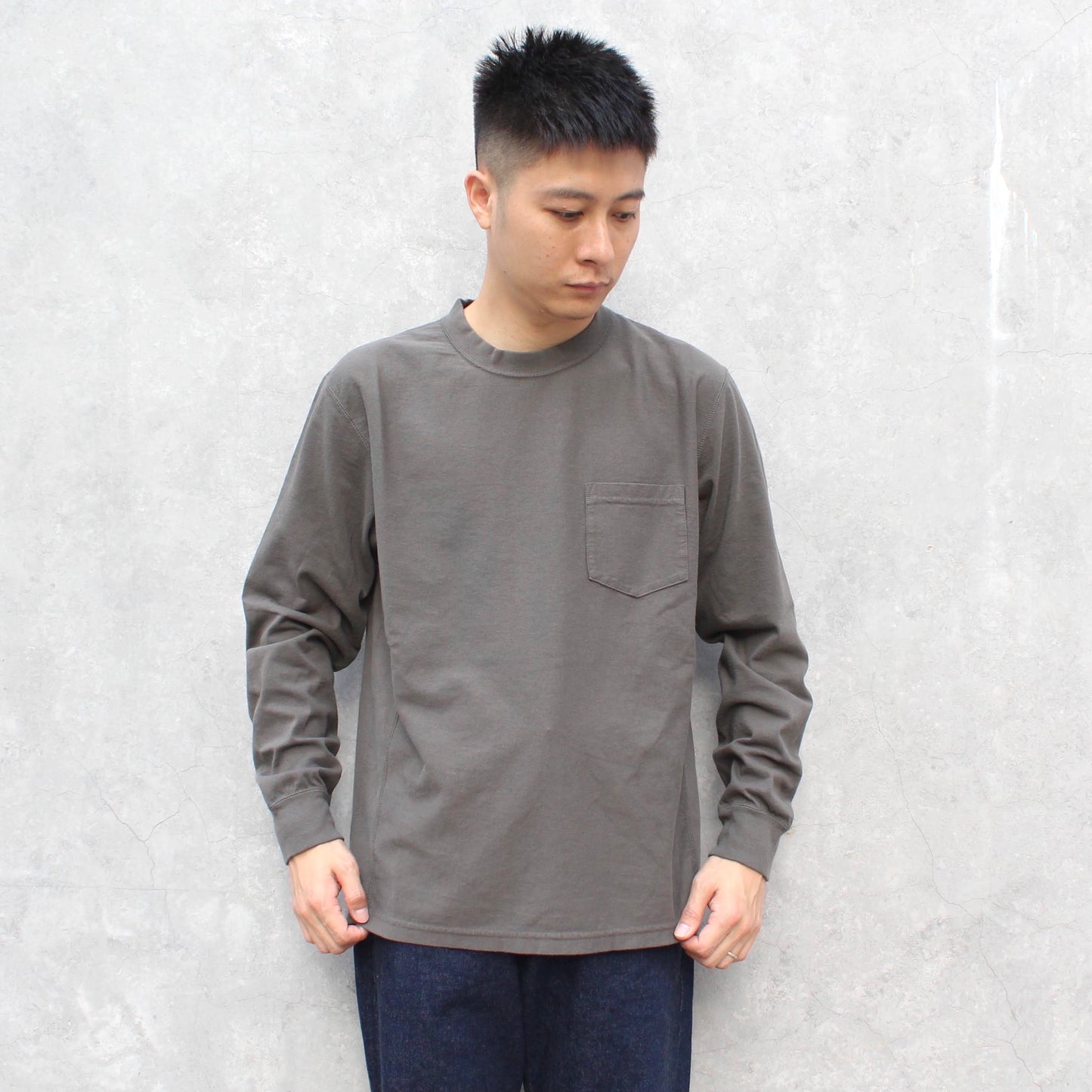 FELCO - 7oz 18SINGLE L/S INVERSE WEAVE POCKET TEE