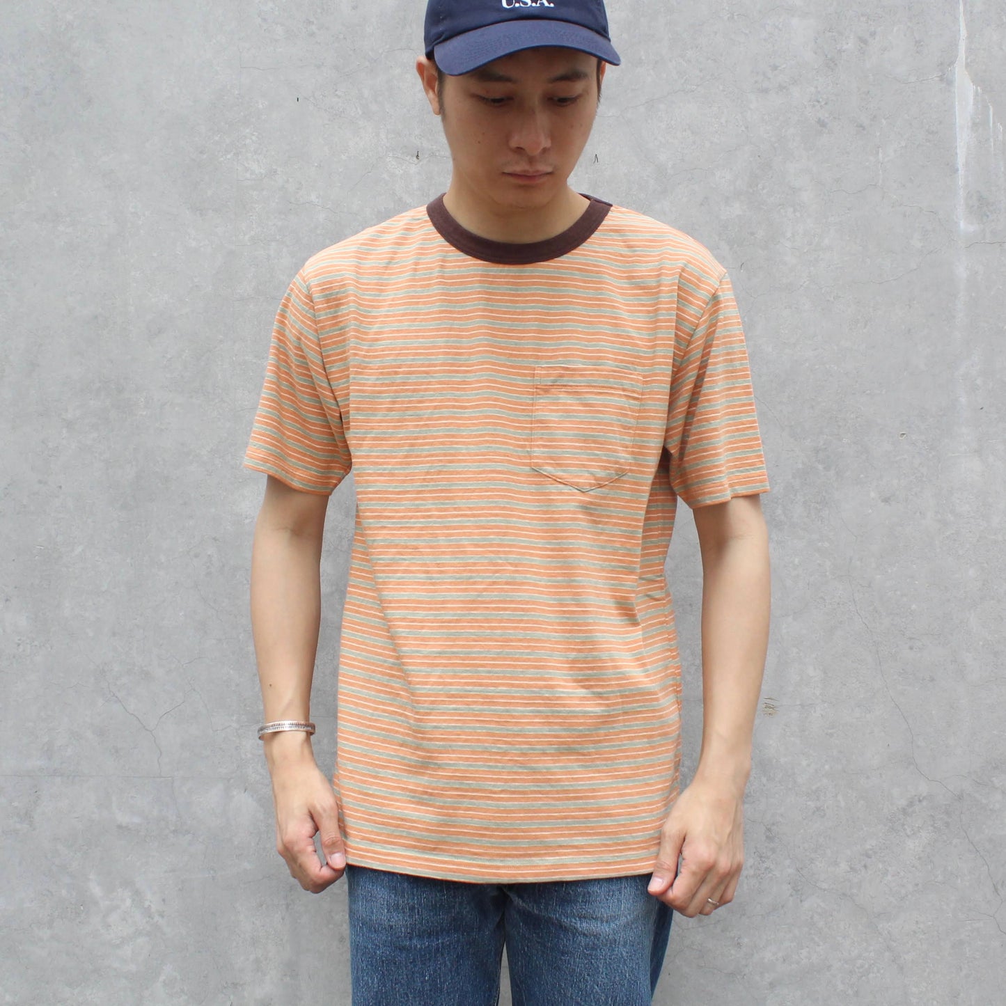 FELCO - AMERICAN VINTAGE STRIPE POCKET TEE (Orange)