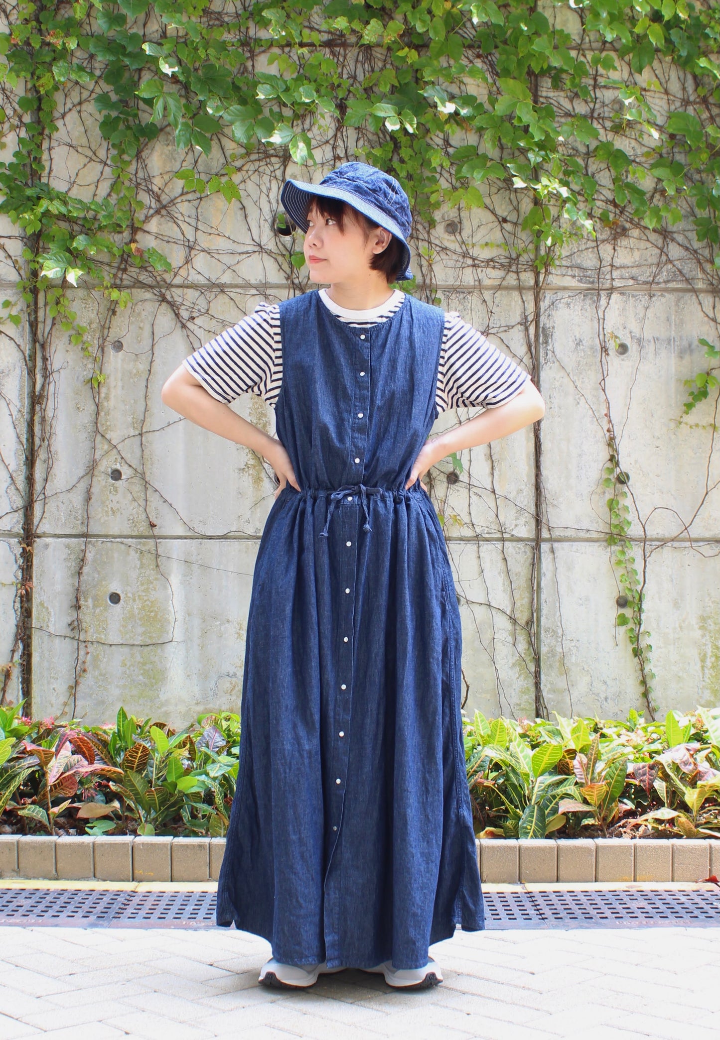 OrSlow - LINEN SNAP BUTTON DRESS DENIM