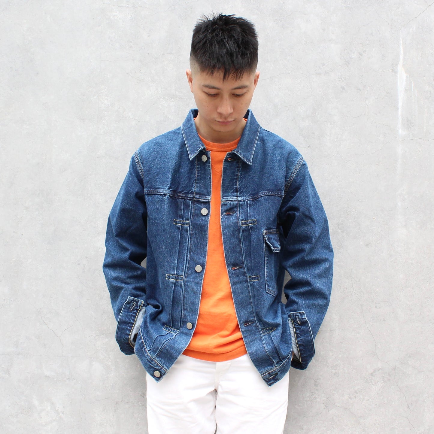 SPELLBOUND -
 TYPE 1 STYLE 12OZ SELVEDGE DENIM JACKET (USED WASH)