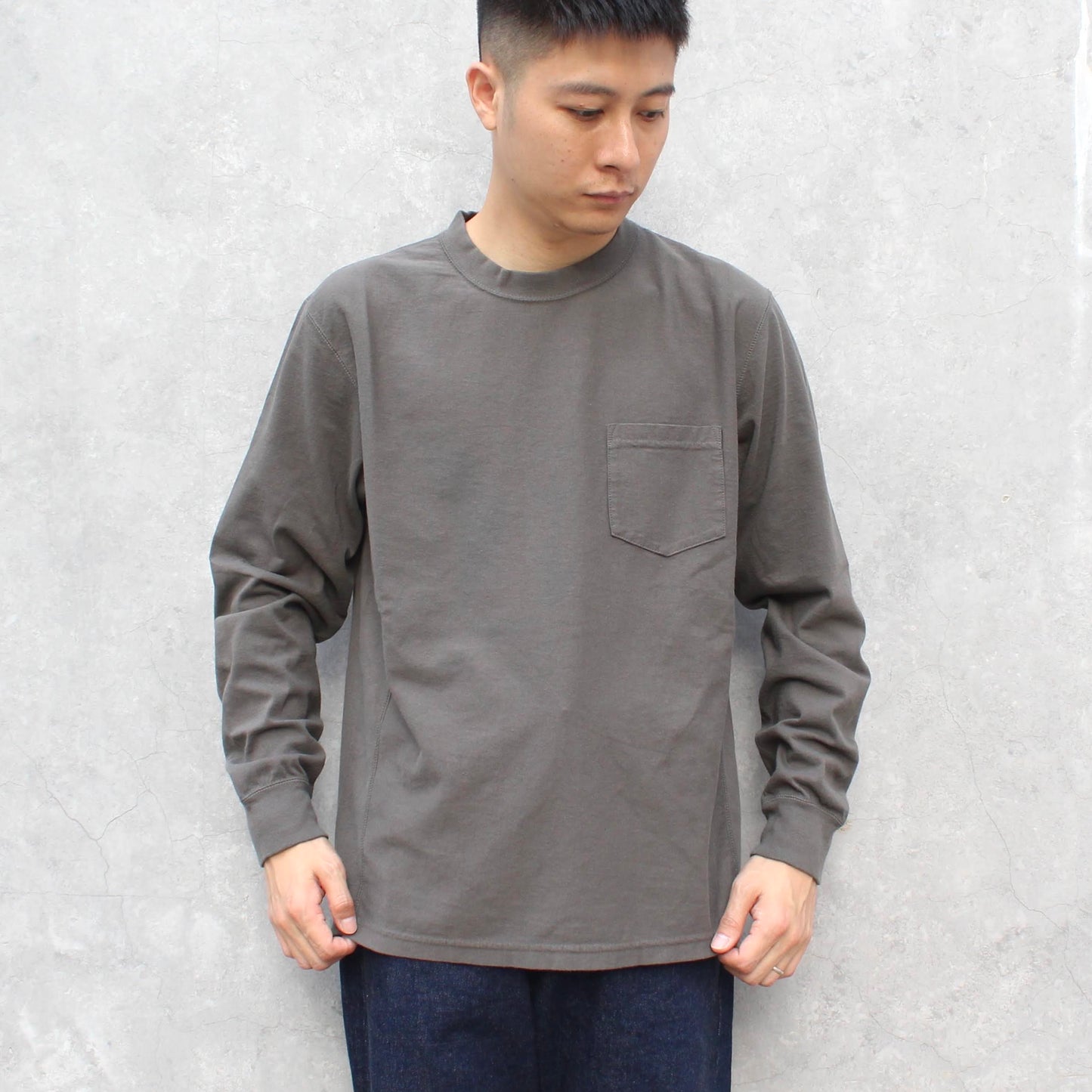 FELCO - 7oz 18SINGLE L/S INVERSE WEAVE POCKET TEE