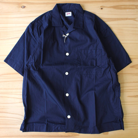 AHE HEE - S/S OPEN COLLAR NAVY SHIRT