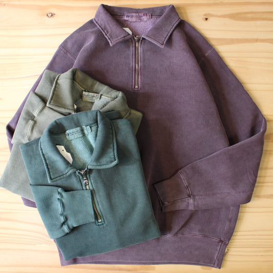 REDWOOD CLASSICS -
HEAVYWEIGHT HALF ZIP POLO SWEATSHIRT(GARMENT WASHED)
