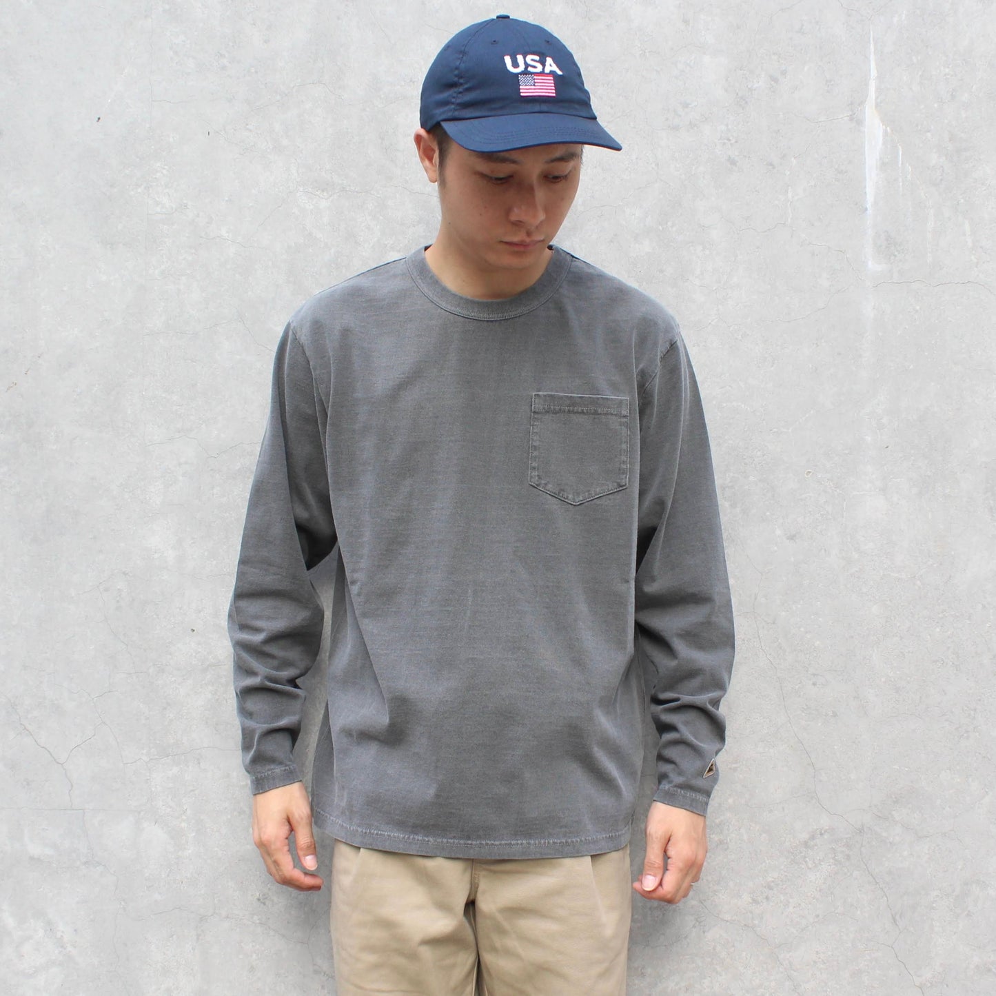 FELCO -
 7OZ L/S BINDER NECK POCKET TEE (PIGMENT DYE)