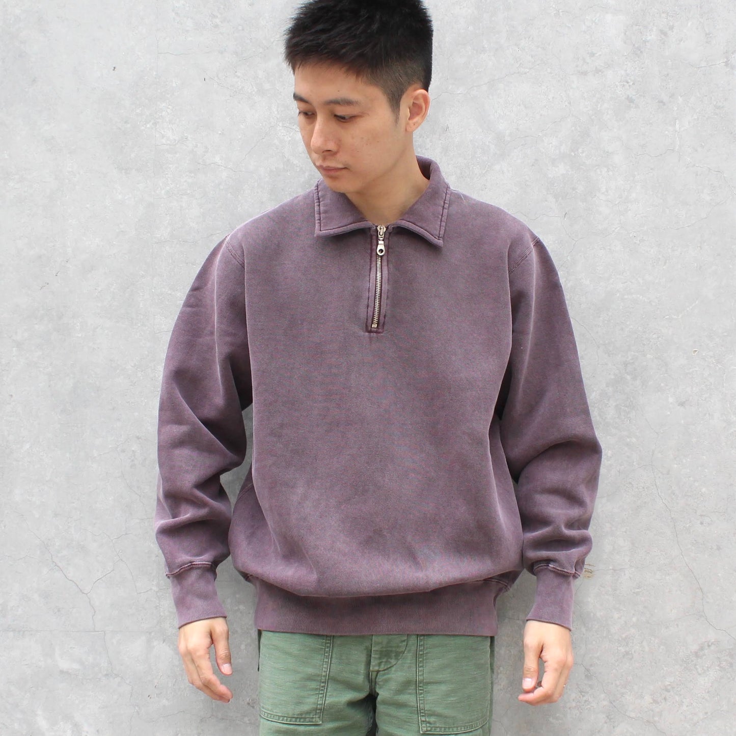 REDWOOD CLASSICS -
HEAVYWEIGHT HALF ZIP POLO SWEATSHIRT(GARMENT WASHED)