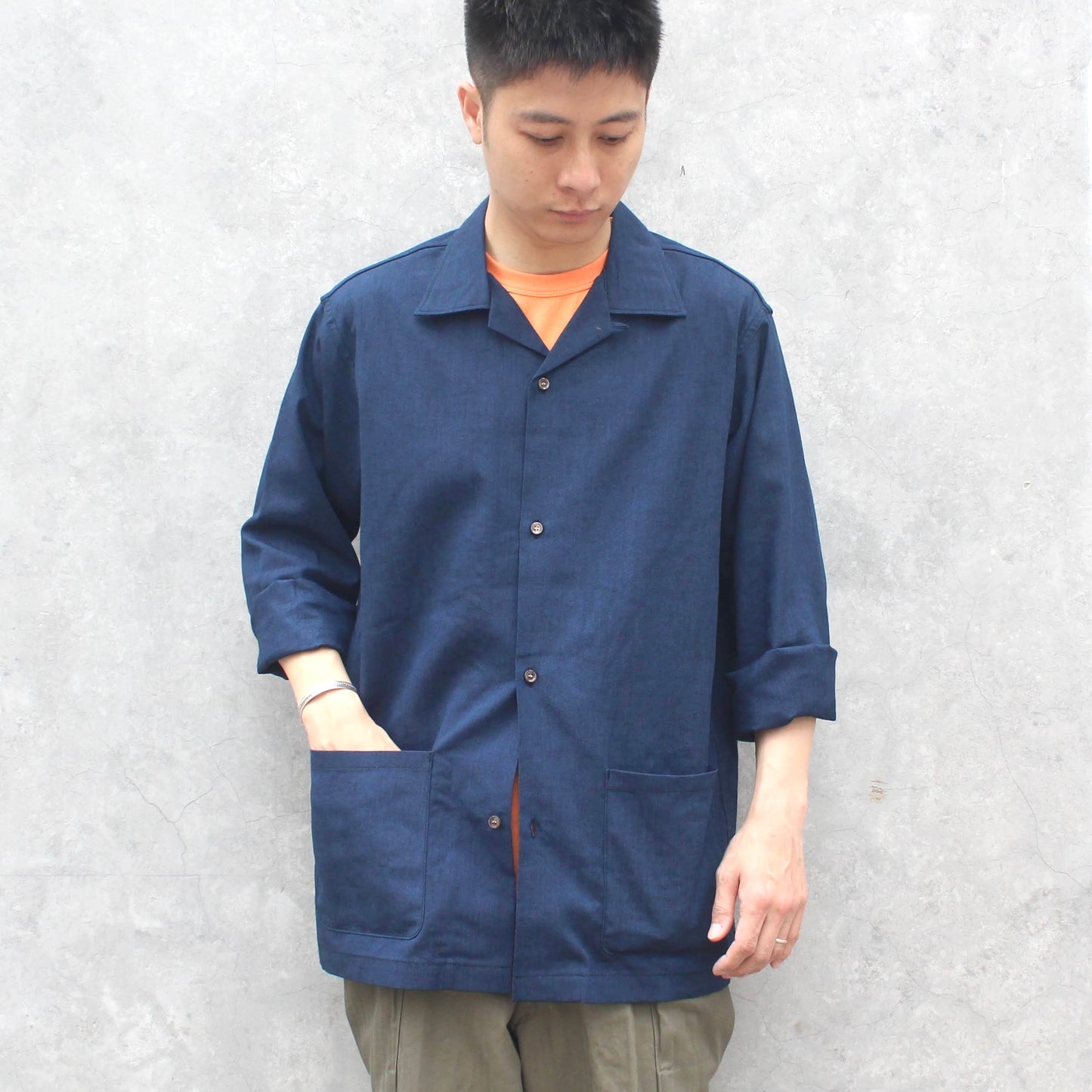 WORKERS -
 5OZ OPEN COLLAR INDIGO SHIRT