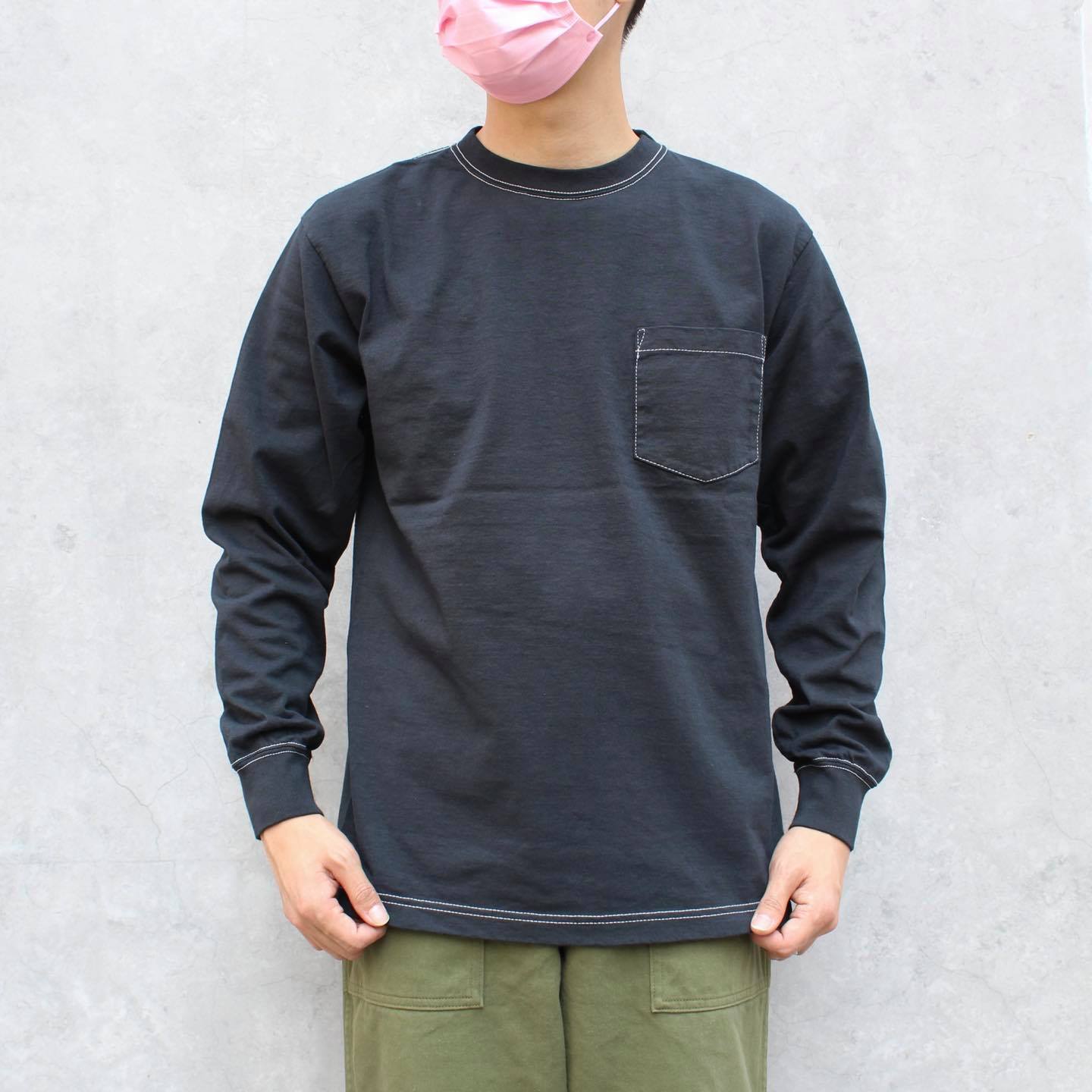 AheHee - STANDARD ITEM HEAVYWEIGHT L/S POCKET TEE
