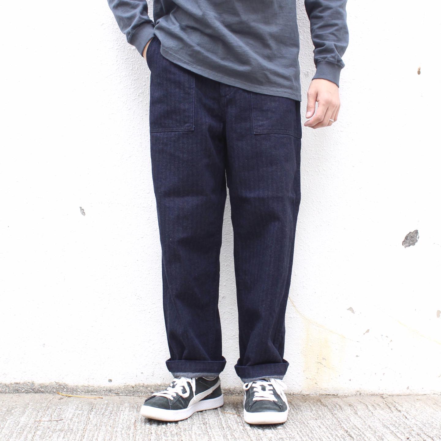 Ordinary Fits - HERRINGBONE INDIGO BAKER PANTS